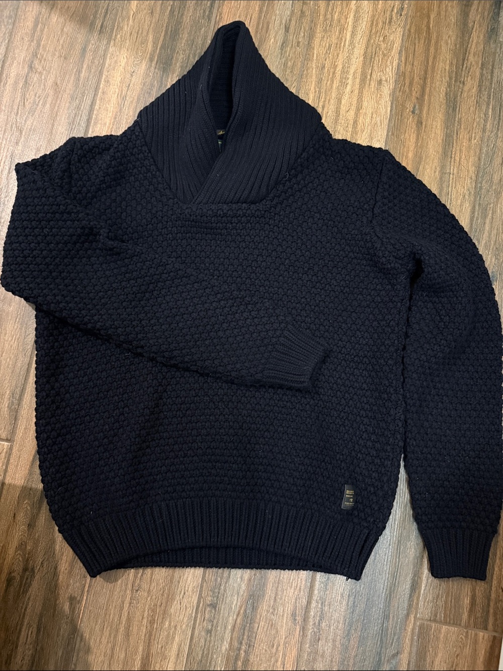 Scotch & Soda Men's Black Textured Shawl Collar “Super Knit” Sweater